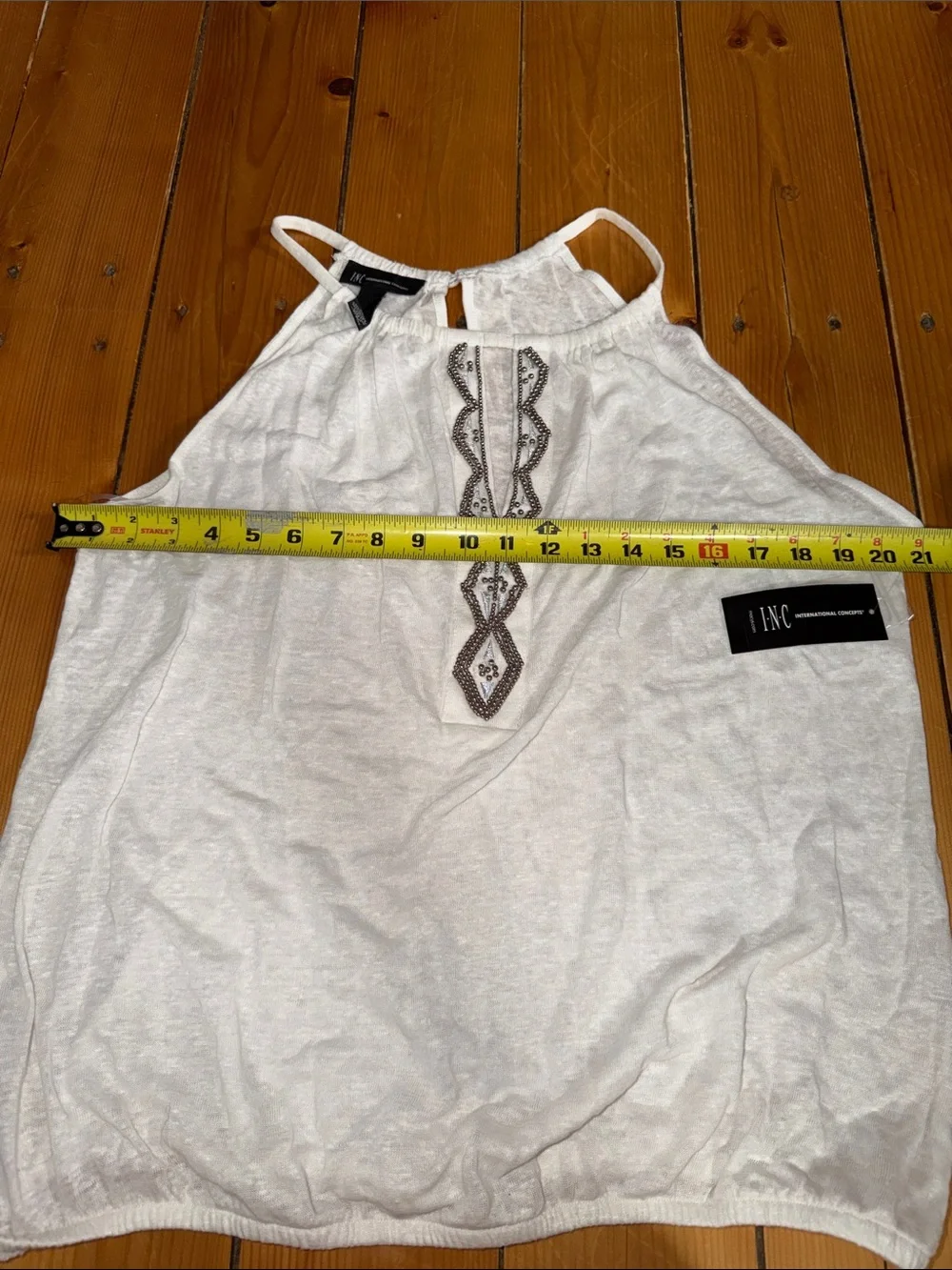 INC International Concepts 100% linen White Halter Embellished Tank NWT size XL
